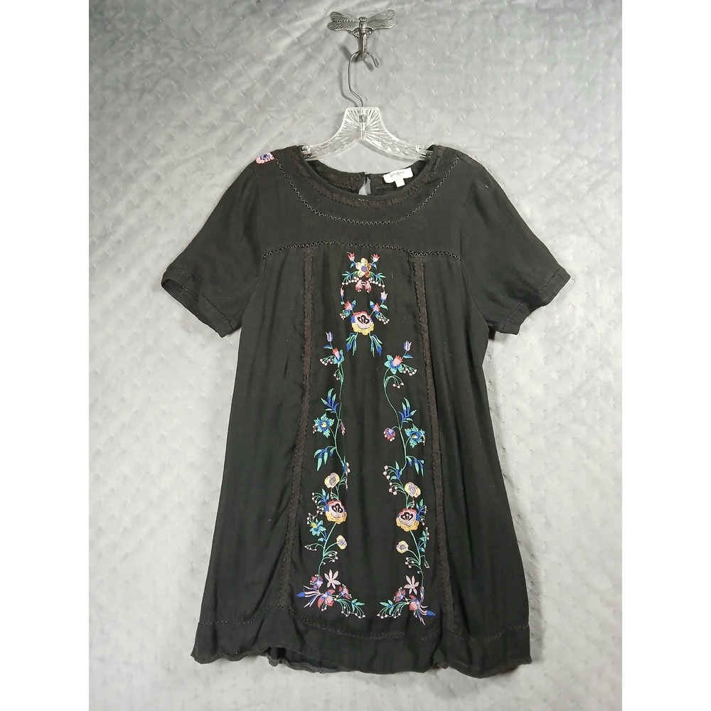 Umgee - Black Floral CottageCore Boho Dress Colourful Embroidery Lace Trim Large - Picture 1 of 8